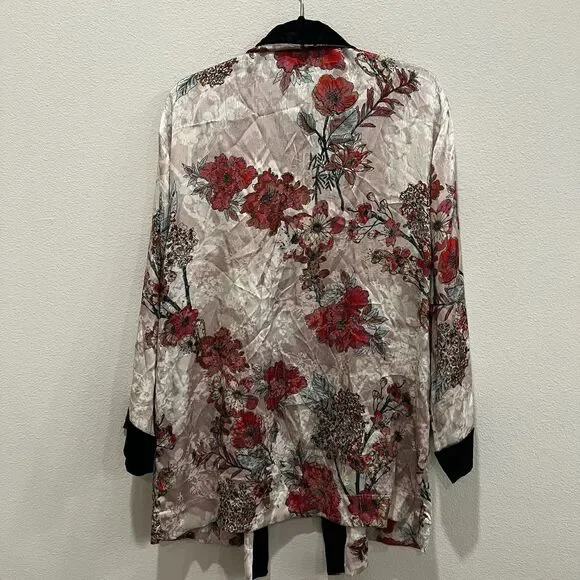 Free People Floral Ladies Who Lounge Printed Kimono Jacket Sz S Missing Belt! - Picture 7 of 9